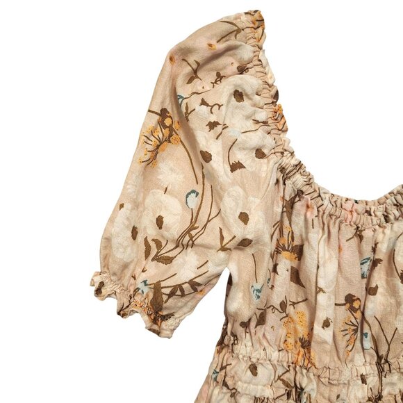 Spartina 449 Audrey Floral Linen Romper Size Small Beige Multicolor Poppies - Picture 3 of 6